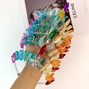 Bohemian Rainbow Crystal Crown Headband Handmade Wire Wrapped Raw Stone Moon Bee Tiara Party Birthday Hair Accessories
