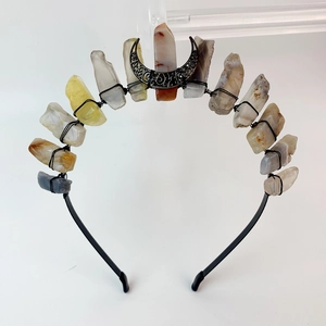 Handmade black moon crystal crown headband for weddings and Halloween hair accessories