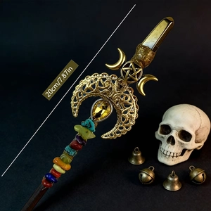 Baguette magique et épingle à cheveux 20cm avec cristal de lune et d'étoile style gothique