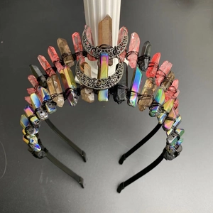 Serre-tête Couronne en Cristal Naturel Gothique Lune en Métal Fait à la Main Accessoires Cheveux pour Fête Femmes Bijoux