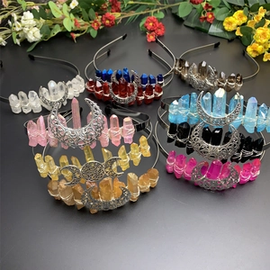 Handmade Raw Crystal Moon Crown Headband Bohemian Gothic Style Hair Accessory For Women Wedding Party Photography Gift