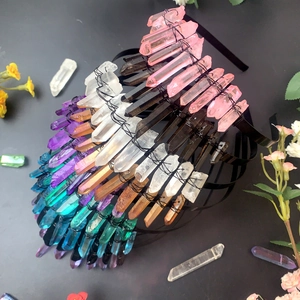 Handcrafted crown headbands with colorful raw crystal quartz stones and black wire wrapping