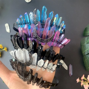 Handmade Triple Moon crystal headbands in assorted colors with celestial metal details