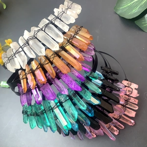 Handmade bohemian crown headbands with colorful raw crystal stones for women