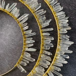 Handmade natural white crystal headband with gold wire wrapping for women party