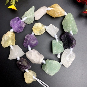 Natural raw crystal stones with white handwoven rope cord for DIY jewelry necklaces