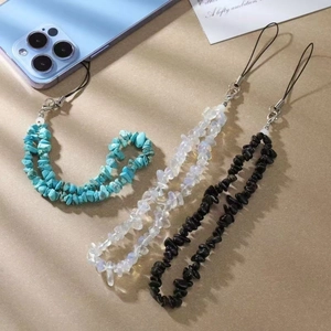 Natural crystal stone phone charms in turquoise, moonstone, and black with lobster clasps