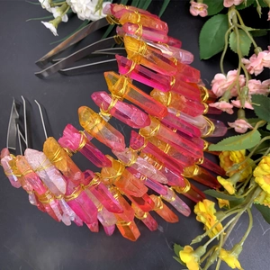 Couronne de lune de luxe à trois niveaux avec cristaux naturels pour coiffure mariée