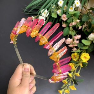 Diadème bohème fait main avec cristaux dégradés roses et violets pour coiffure de mariée