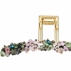 Elegant gold alloy hair claw clip with colorful natural crystal stones for women