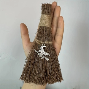 Mini handmade witch broom keychain with silver charm for Halloween car decor