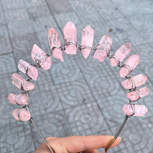 Serre-tête en Pointes de Cristal Naturel Fait Main Couronne de Pierre Brute Bohême Coiffe de Mariée pour Mariage Fête Femme