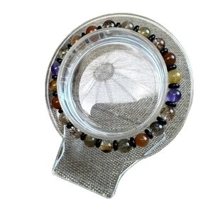 7mm natural multi-gemstone crystal bracelet with amethyst, rutilated quartz and agate beads