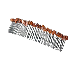 Peigne à cheveux fait main 40 dents avec cristaux de pierres naturelles rouges