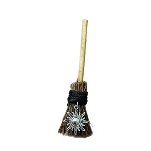 Miniature witch broom decoration with sun pendant for Halloween and Christmas