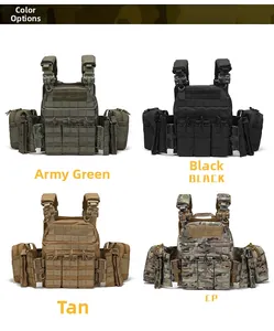 Tactical vest with MOLLE system in Army Green, Black, Tan, and CP Camouflage colors