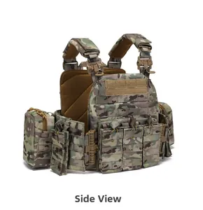 Side view of Multicam tactical vest featuring quick-release system and MOLLE pouches