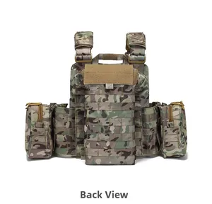 Rear view of Multicam tactical vest with MOLLE hydration pouch and side storage pockets