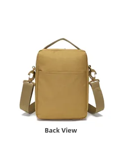 Tactical crossbody bag back view showing khaki waterproof nylon and rear open pocket
