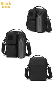 Detailed multi-angle views of the black tactical shoulder bag with MOLLE webbing system
