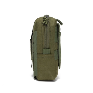 Tactical olive green nylon waist bag with MOLLE system and durable side zipper