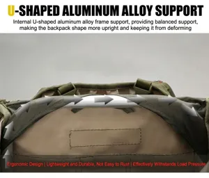 Detail der ergonomischen U-Form Aluminiumrahmen-Stütze im 65L Taktik Rucksack