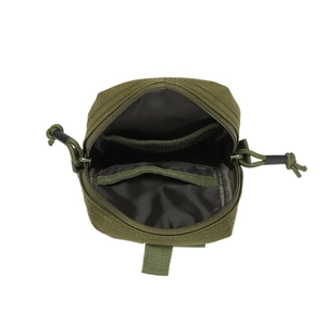 Army green tactical waist bag made of durable nylon with mesh pocket and elastic straps