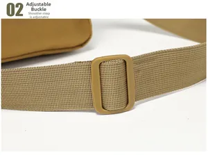 Detail of adjustable nylon shoulder strap with a sturdy buckle for a tactical bag