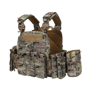 Multicam tactical vest with MOLLE system and magazine pouches for outdoor adventures