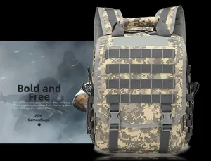 Tactical backpack in ACU digital camouflage featuring MOLLE webbing and buckles