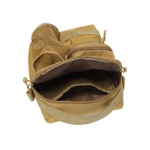Tactical waterproof nylon crossbody bag in coyote brown with multi-layer storage compartments