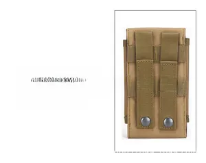 Tactical MOLLE accessory pouch in khaki oxford cloth showing rear attachment straps