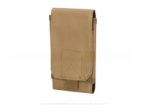 Side view of tactical MOLLE utility pouch in khaki durable nylon with side webbing