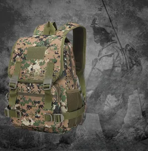 Tactical commuter backpack featuring desert digital camouflage with side mesh pocket detail