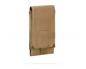 Side view showing tactical MOLLE phone pouch in khaki heavy-duty nylon fabric