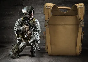 Tactical vest back panel with D-ring hooks, buckles, and standard Molle system