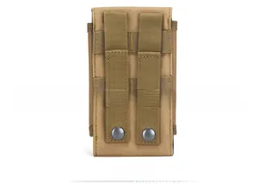 Tactical brown MOLLE pouch back detail showing durable nylon straps and snap buttons