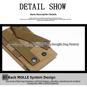 Tactical MOLLE accessory pouch back view showing nylon webbing and metal snap buttons