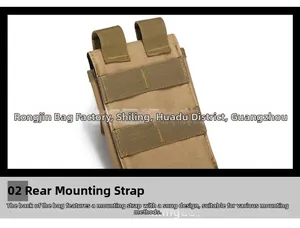 Detail of tactical Molle attachment system on durable nylon outdoor gear pouch