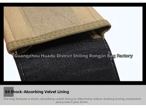 Tactical tool pouch detail showing anti-shock velvet lining for mobile phone protection