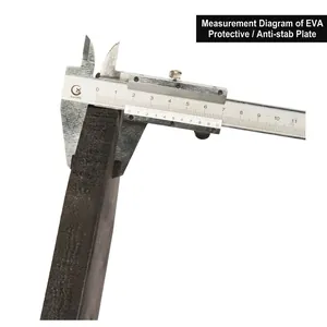 Thick black EVA protective plate for outdoor vest measured with a digital caliper
