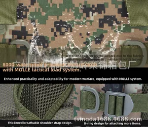 Detail of 800D waterproof camo tactical backpack with MOLLE system and breathable straps