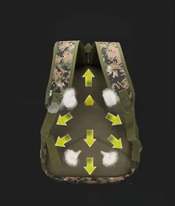 Detail view of breathable high-density sponge padding on the camouflage tactical backpack