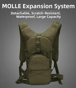 Detail of olive green 45L tactical backpack featuring MOLLE expansion and modular system