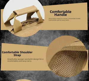 Tactical backpack detail showing thickened velcro handle and breathable mesh shoulder straps