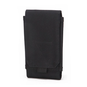 Detailed side view of black tactical Molle waist pouch made of heavy-duty nylon fabric