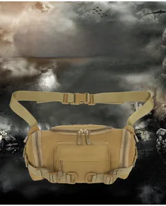 Tactical medical first aid kit in tan nylon with multiple pouches for outdoor survival use