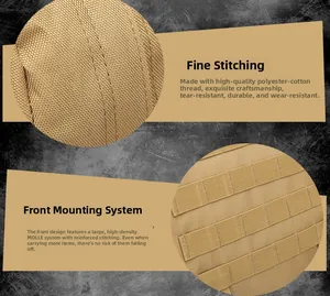 Detail of reinforced MOLLE webbing system and durable heavy-duty stitching on tactical backpack