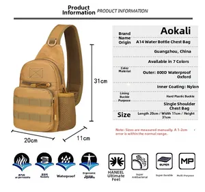 Detail view of khaki tactical crossbody bag with waterproof 800D fabric and bottle holder