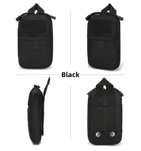 Vues détaillées de la pochette tactique noire avec système Molle et poche en filet
